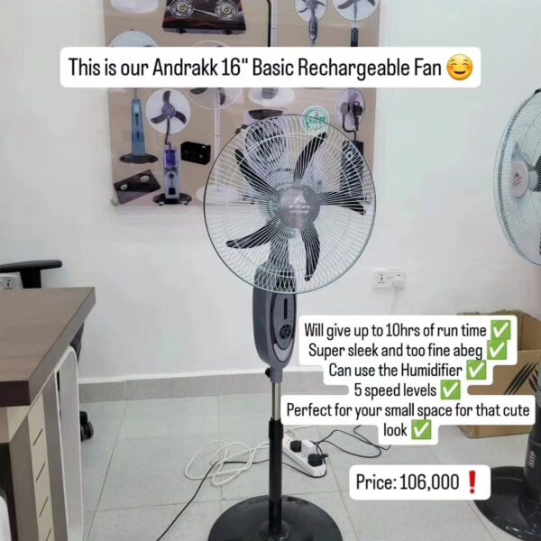 Andrakk 18” Rechargeable Mist Fan for Sale in Lagos – Up to 15 Hours Backup | Inverter & Solar Compatible