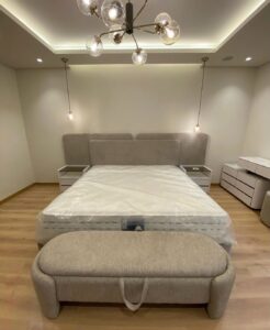 Custom Upholstered Bedframe with Storage Ottoman for Sale in Lekki – Modern Luxury Bed Design