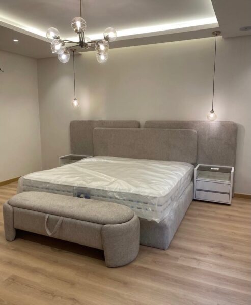 Custom Upholstered Bedframe with Storage Ottoman for Sale in Lekki – Modern Luxury Bed Design