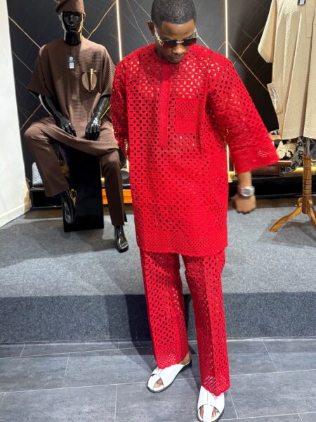 Red Senator Outfit – Premium Men’s Traditional Wear (Abuja)