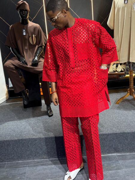 Red Senator Outfit – Premium Men’s Traditional Wear (Abuja)