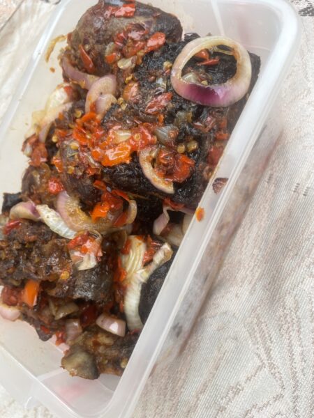 Pepper soup , foodstuffs ,peppered bushmeat.