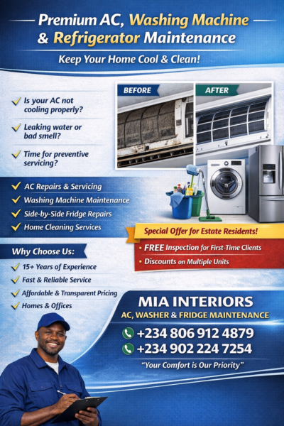 Professional AC, Refrigerator & Washing Machine Repair Services in Uyo, Akwa Ibom